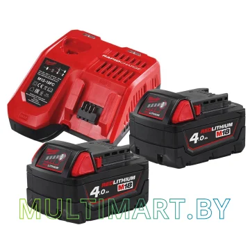 Аккумулятор с зарядным устройством Milwaukee M18 NRG-402 (2x18В/4 Ач + 12-18В)